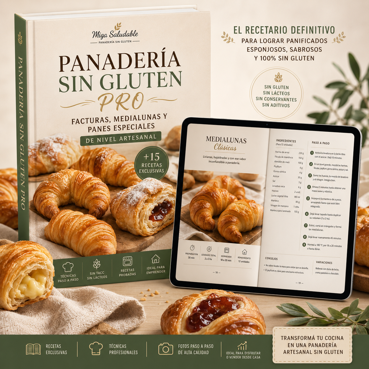 "Recetario Premium de Panadería Sin Gluten Facturas, Medialunas y Panes Especiales"